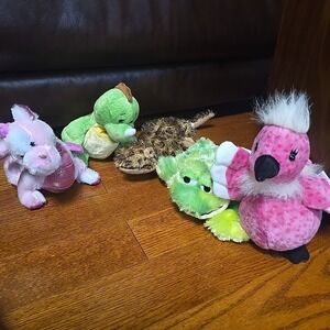 Lot of 5 Plush Stuffed Animals Webkinz Ganz White Dragon‎ Unicorn Frog Lizard